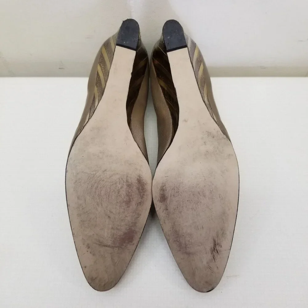 Magdesians 10N Gold Metallic Wedge Heels USA Vintage Slip On‎ Costume Retro